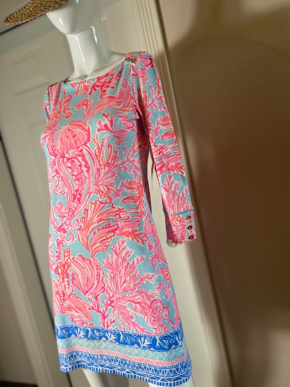 Lily Pulitzer~NWT~Seasalt Blue~UPF 50+~Sophie Dress~3/4 Sleeve~Boat Neck~Size XS